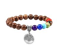 RWGSNB Women Gemstone Bracelets, Real Stones Chakra Bracelet with Tree Of Life Reiki Yoga Bangles Natural Gemstone Chakra Stones Anxiety Bangles Energy Crystal Jewellery Gifts for Women Men Rosewood