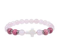 RWGSNB Women Gemstone Bracelets Women Cross Beaded Bracelet 8 Mm Natural Rose Quartz Bangles Stretch Faith Cross Gemstone Bangles Reiki Yoga Healing Crystal Jewelry Spiritual Gift