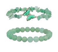 RWGSNB Women Natural Stone Bracelets, 2 Pack Natural Crystal Butterfly Bracelets Layered Gemstone Beaded Reiki Yoga Bangles Energy Balance Stone Friendship Bangles Spiritual Jewelry Gift for Women J