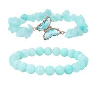 RWGSNB Women Natural Stone Bracelets, 2 Pack Natural Crystal Butterfly Bracelets Layered Gemstone Beaded Reiki Yoga Bangles Energy Balance Stone Friendship Bangles Spiritual Jewelry Gift for Women A