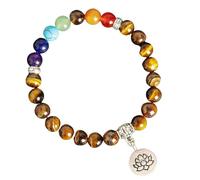 RWGSNB Women Natural Stone Bracelets, 7 Chakra Bracelet for Women Men 8 mm Genuine Stones Beads Relief Anxiety Bangles with Lotus Pendant Energy Gemstone Yoga Bangles Crystal Jewellery Gifts Tigers