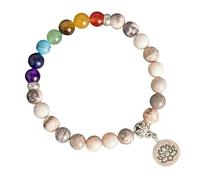RWGSNB Women Natural Stone Bracelets, 7 Chakra Bracelet for Women Men 8 mm Genuine Stones Beads Relief Anxiety Bangles with Lotus Pendant Energy Gemstone Yoga Bangles Crystal Jewellery Gifts Pink Ja