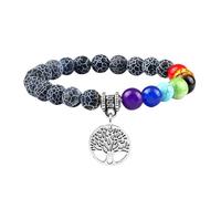 RWGSNB Women Natural Stone Bracelets, 7 Chakra Bracelet for Women Men Tree Of Life Chakra Real Stones Anxiety Bangles Natural Gemstone Reiki Yoga Bangles Energy Crystal Jewellery Gifts Weathered Bla