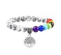 RWGSNB Women Natural Stone Bracelets, 7 Chakra Bracelet for Women Men Tree Of Life Chakra Real Stones Anxiety Bangles Natural Gemstone Reiki Yoga Bangles Energy Crystal Jewellery Gifts White Turquoi