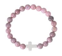 RWGSNB Women Natural Stone Bracelets 8 Mm Natural Rhodonite Bracelet For Women Men Trendy Cross Bangles Stretch Beaded Gemstone Bangles Reiki Yoga Healing Crystal Jewelry Spiritual Gifts