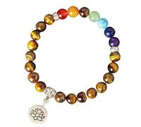 RWGSNB Women Natural Stone Bracelets, Gemstone 7 Chakra Bracelet with Lotus Pendant 8 mm Natural Stone Beads Relief Anxiety Bangles Reiki Yoga Bangles Spiritual Crystal Jewellery Gifts for Women Men