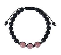 RWGSNB Women Natural Stone Bracelets Natural Strawberry Quartz Bracelet Black Frosted Onyx Bangles Adjustable Braided Rope Beaded Gemstone Bangles Reiki Yoga Healing Crystal Jewelry Gift for Women