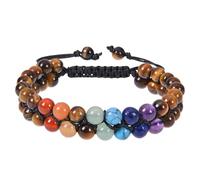RWGSNB Women Natural Stone Bracelets Natural Tiger Eye Stone Bracelet For Women Men Boho Wrap Layered 7 Chakras Bangles Adjustable Braided Rope Beaded Gemstone Bangles Reiki Yoga Crystal Jewelry Gif
