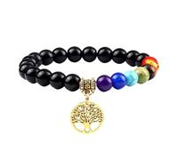 RWGSNB Women Natural Stone Bracelets, Real Stones Chakra Bracelet with Tree Of Life Reiki Yoga Bangles Natural Gemstone Chakra Stones Anxiety Bangles Energy Crystal Jewellery Gifts for Women Men Bla