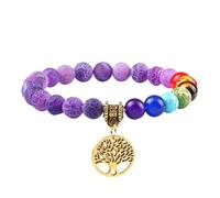 RWGSNB Women Natural Stone Bracelets, Real Stones Chakra Bracelet with Tree Of Life Reiki Yoga Bangles Natural Gemstone Chakra Stones Anxiety Bangles Energy Crystal Jewellery Gifts for Women Men Wea