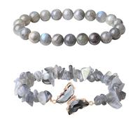 RWGSNB Women Stone Bracelets, 2 Pack Natural Crystal Butterfly Bracelets Layered Gemstone Beaded Reiki Yoga Bangles Energy Balance Stone Friendship Bangles Spiritual Jewelry Gift for Women Moonstone