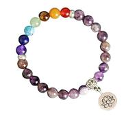 RWGSNB Women Stone Bracelets, 7 Chakra Bracelet for Women Men 8 mm Genuine Stones Beads Relief Anxiety Bangles with Lotus Pendant Energy Gemstone Yoga Bangles Crystal Jewellery Gifts Amethyst