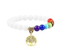 RWGSNB Women Stone Bracelets, 7 Chakra Bracelet for Women Men Tree Of Life Chakra Real Stones Anxiety Bangles Natural Gemstone Reiki Yoga Bangles Energy Crystal Jewellery Gifts White Jade-Gold