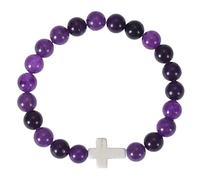 RWGSNB Women Stone Bracelets 8 Mm Natural Amethyst Bracelet For Women Men Dainty Cross Bangles Stretch Beaded Gemstone Bangles Reiki Yoga Healing Crystal Jewelry Spiritual Gifts