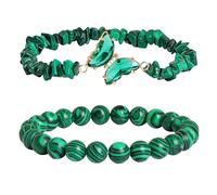 RWGSNB Women Stone Bracelets, Butterfly Bracelets Set Of 2 Layered Gemstone Beaded Friendship Bangles Balance Energy Stone Reiki Yoga Bangles Spiritual Crystal Jewelry Gift for Women Men Malachite