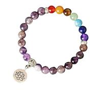 RWGSNB Women Stone Bracelets, Gemstone 7 Chakra Bracelet with Lotus Pendant 8 mm Natural Stone Beads Relief Anxiety Bangles Reiki Yoga Bangles Spiritual Crystal Jewellery Gifts for Women Men Amethys