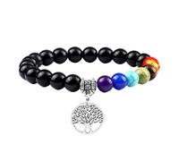 RWGSNB Women Stone Bracelets, Real Stones Chakra Bracelet with Tree Of Life Reiki Yoga Bangles Natural Gemstone Chakra Stones Anxiety Bangles Energy Crystal Jewellery Gifts for Women Men Black Tourm