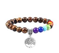 RWGSNB Women Stone Bracelets, Real Stones Chakra Bracelet with Tree Of Life Reiki Yoga Bangles Natural Gemstone Chakra Stones Anxiety Bangles Energy Crystal Jewellery Gifts for Women Men Tiger Eye-S