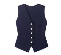 RWGSNB Womens Knitted Suit Vest Elegant V-Neck Fine Knitted Sweater Vest Casual Button-Down Office Dressy Gilet Top Autumn Sleeveless Knitwear Blazers Jacket Navy S
