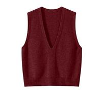 RWGSNB Women's Knitted Waistcoats Sleeveless V-Neck Autumn Jumpers Tank Top Solid Color Knit Sweater Vest Casual Loose Knitwear Pullovers for Autumn Winter Burgundy M