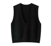 RWGSNB Women's Knitted Waistcoats Sleeveless V-Neck Autumn Jumpers Tank Top Solid Color Knit Sweater Vest Casual Loose Knitwear Pullovers for Autumn Winter Black M