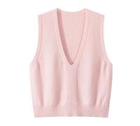 RWGSNB Women's Knitted Waistcoats Sleeveless V-Neck Autumn Jumpers Tank Top Solid Color Knit Sweater Vest Casual Loose Knitwear Pullovers for Autumn Winter Pink S