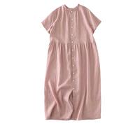 RWGSNB Women's Linen Beach Dress Boho Crew Neck Embroidered Dress Summer Lightweight Double Layer Midi Dress Long Casual Floaty Holiday Dresses Pink L
