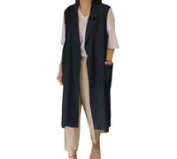 RWGSNB Womens Linen Waistcoat Sleeveless Long Coat Suit Vest Summer Light Jacket Blazer Vest Casual Duster Cardigan Gilet Double Pocket Tank Tops Blue M