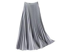 RWGSNB Women'S Luxury Satin Skirt Elastic Waist Glossy Midi Skirt Classic Accordion Plisse Skirt Plain Simple Office Work Long Skirts for Ladies Girls Gray L