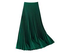 RWGSNB Women'S Luxury Satin Skirt Elastic Waist Glossy Midi Skirt Classic Accordion Plisse Skirt Plain Simple Office Work Long Skirts for Ladies Girls Green L