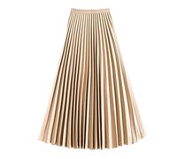 RWGSNB Women'S Luxury Satin Skirt Elastic Waist Glossy Midi Skirt Classic Accordion Plisse Skirt Plain Simple Office Work Long Skirts for Ladies Girls Champagne S