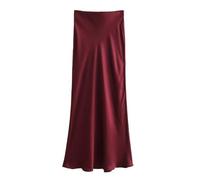 RWGSNB Women's Satin Skirt Elastic Waist Glossy Maxi Skirt Elegant Silky Ankle Length Skirt Cocktail Party Dress Long Skirt for Girls Ladies,Burgundy,M
