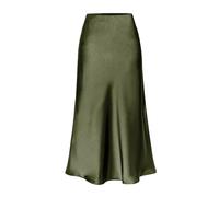 RWGSNB Women'S Satin Skirt Elegant Midi Skirt Elastic High Waist Slit Pencil Skirt Plain Glossy Silky Skirt Ruffle Flowy Swing Long Skirt For Ladies Girls Armygreen Xl