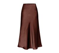 RWGSNB Women'S Satin Skirt Elegant Midi Skirt Elastic High Waist Slit Pencil Skirt Plain Glossy Silky Skirt Ruffle Flowy Swing Long Skirt For Ladies Girls Dark Brown M