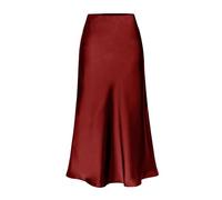 RWGSNB Women'S Satin Skirt Elegant Midi Skirt Elastic High Waist Slit Pencil Skirt Plain Glossy Silky Skirt Ruffle Flowy Swing Long Skirt For Ladies Girls Burgundy M
