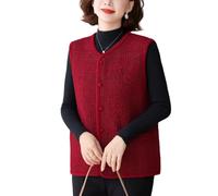 RWGSNB Womens Seaters Vest Middle-Aged and Elderly Sleeveless Knitted Cardigan Old Lady Sweater Vest Bamboo Pattern Elegant Mother Wear Knitted Waistcoats Women's Spring Autumn Warm Gilets Tops Red