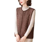 RWGSNB Womens Seaters Vest Middle-Aged And Elderly Sleeveless Knitted Cardigan Old Lady Sweater Vest Bamboo Pattern Elegant Mother Wear Knitted Waistcoats Women'S Spring Autumn Warm Gilets Tops Brow