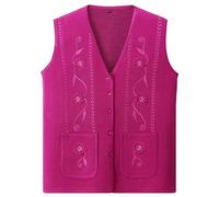 RWGSNB Womens Seaters Vest Middle-Aged and Elderly Sleeveless Knitted Cardigan Old Lady Sweater Vest Floral Embroidery Casual Grandma Wear Knitted Waistcoats Women's Warm Gilets Tank Tops Rose Red L