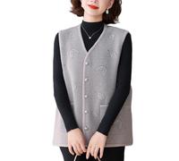 RWGSNB Womens Seaters Vest Middle-Aged and Elderly Sleeveless Knitted Cardigan Old Lady Sweater Vest Leaf Pattern Grandma Wear Knitted Waistcoats Top Women's Spring Autumn Windproof Gilets Tops Gray