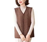 RWGSNB Womens Seaters Vest Middle-Aged And Elderly Sleeveless Knitted Cardigan Old Lady Sweater Vest Leaf Pattern Grandma Wear Knitted Waistcoats Top Women'S Spring Autumn Windproof Gilets Tops Brow