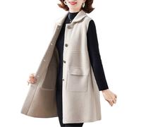 RWGSNB Womens Seaters Vest Middle-Aged and Elderly Sleeveless Knitted Sweater Vest Long Old Lady Cardigan Jacket Lapel Elegant Mother Wear Knitted Waistcoats Women's Autumn Warm Gilets Tops Beige 3X