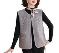 RWGSNB Womens Seaters Vest Middle-Aged and Elderly Sleeveless Knitted Sweater Vest Old Lady Cardigan Chic Bamboo Pattern Elegant Mother Wear Knitted Waistcoats Top Womens Warm Gilets Tops Gray Xs