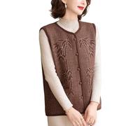 RWGSNB Womens Seaters Vest Middle-Aged and Elderly Sleeveless Knitted Sweater Vest Old Lady Cardigan Chic Bamboo Pattern Elegant Mother Wear Knitted Waistcoats Top Womens Warm Gilets Tops Brown L