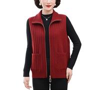 RWGSNB Womens Seaters Vest Middle-Aged And Elderly Sleeveless Knitted Sweater Vest Zipper Old Lady Cardigan Jacket Twist Stripes Elegant Grandma Wear Knitted Waistcoats Womens Warm Gilets Tops Burgu