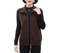 RWGSNB Womens Seaters Vest Middle-Aged and Elderly Sleeveless Knitted Sweater Vest Zipper Old Lady Cardigan Jacket Twist Stripes Elegant Grandma Wear Knitted Waistcoats Womens Warm Gilets Tops Brown