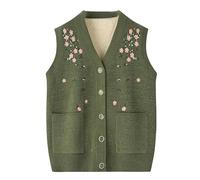 RWGSNB Womens Seaters Vest Thick Middle-Aged and Elderly Sleeveless Knitted Sweater Vest Old Lady Cardigan Fleece Lined Floral Pattern Grandma Wear Knitted Waistcoats Women's Warm Gilets Tops Green