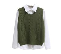 RWGSNB Womens Seaters Vest Women's Cable Knitted Sweater Vest Irregular High Low Hem Knit Waistcoats Top Loose Casual Sleeveless Jumpers Crew Neck Preppy Autumn Solid Color Gilets Top