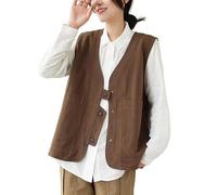 RWGSNB Women'S Sleeveless Waistcoat Retro Double Pockets Cargo Vest Summer Light Jacket Blazer Vest Casual Loose V Neck Suit Vest Buttons Blouse Gilet