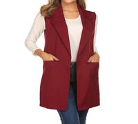 RWGSNB Women'S Suit Vest, Casual Sleeveless Suits Blazers, Versatile Lapel Business Formal Waistcoat, Mid-Length Ladies Dressy Vest, Ladies Cardigan Gilet with Pockets Burgundy Xl