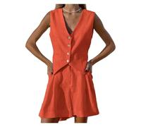 RWGSNB Womens Suits Formal 2 Piece Office Wear for Women Uk Waistcoat Vest Casual Shorts Womens Linen Waistcoat Set Button Down V-Neck Suit Vests Orange L